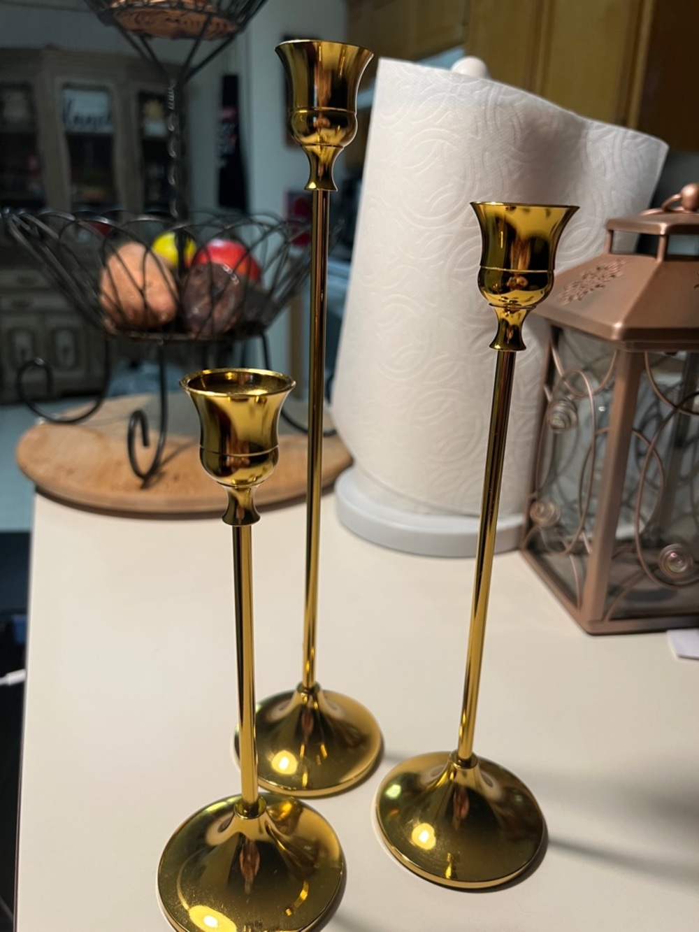 Polished Gold Taper Candle Holders - Set of 3